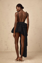 Corinna Mini Dress Ribbon - Design Black & Asymmetrical