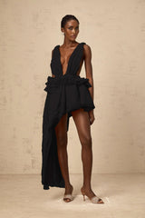Corinna Mini Dress Ribbon - Design Black & Asymmetrical