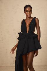 Corinna Mini Dress Ribbon - Design Black & Asymmetrical