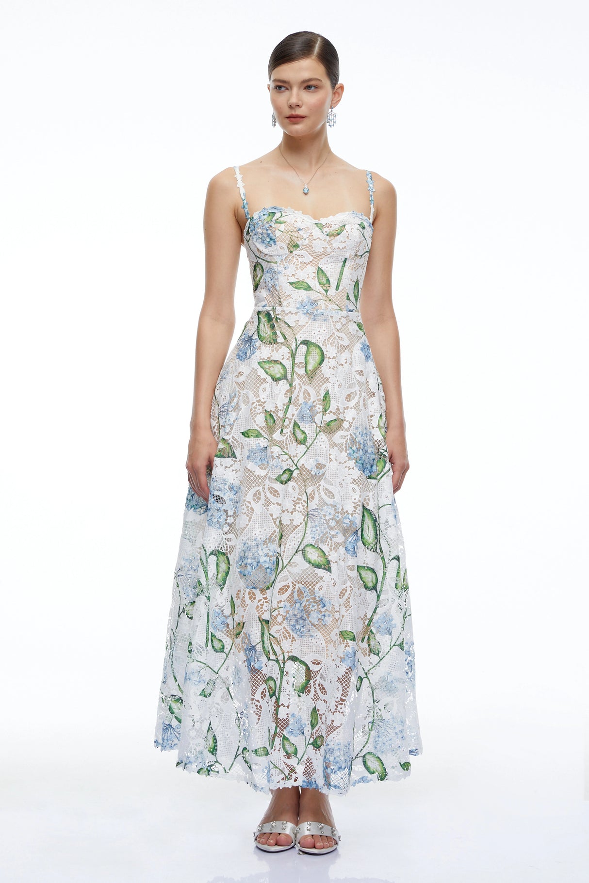 Corisande Blue Floral Lace Maxi Dress