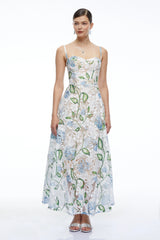 Corisande Blue Floral Lace Maxi Dress