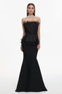 Cosima Black Fishtail Silhouette Strapless Dress with Ruffle Detailing