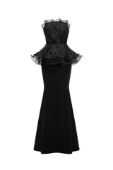 Cosima Black Fishtail Silhouette Strapless Formal Dress with Ruffle Detailing