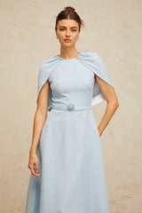 Cosima Midi Dress Blue Shawl - Panel Crystal Embellished