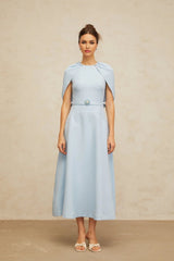 Cosima Midi Dress Blue Shawl - Panel Crystal Embellished