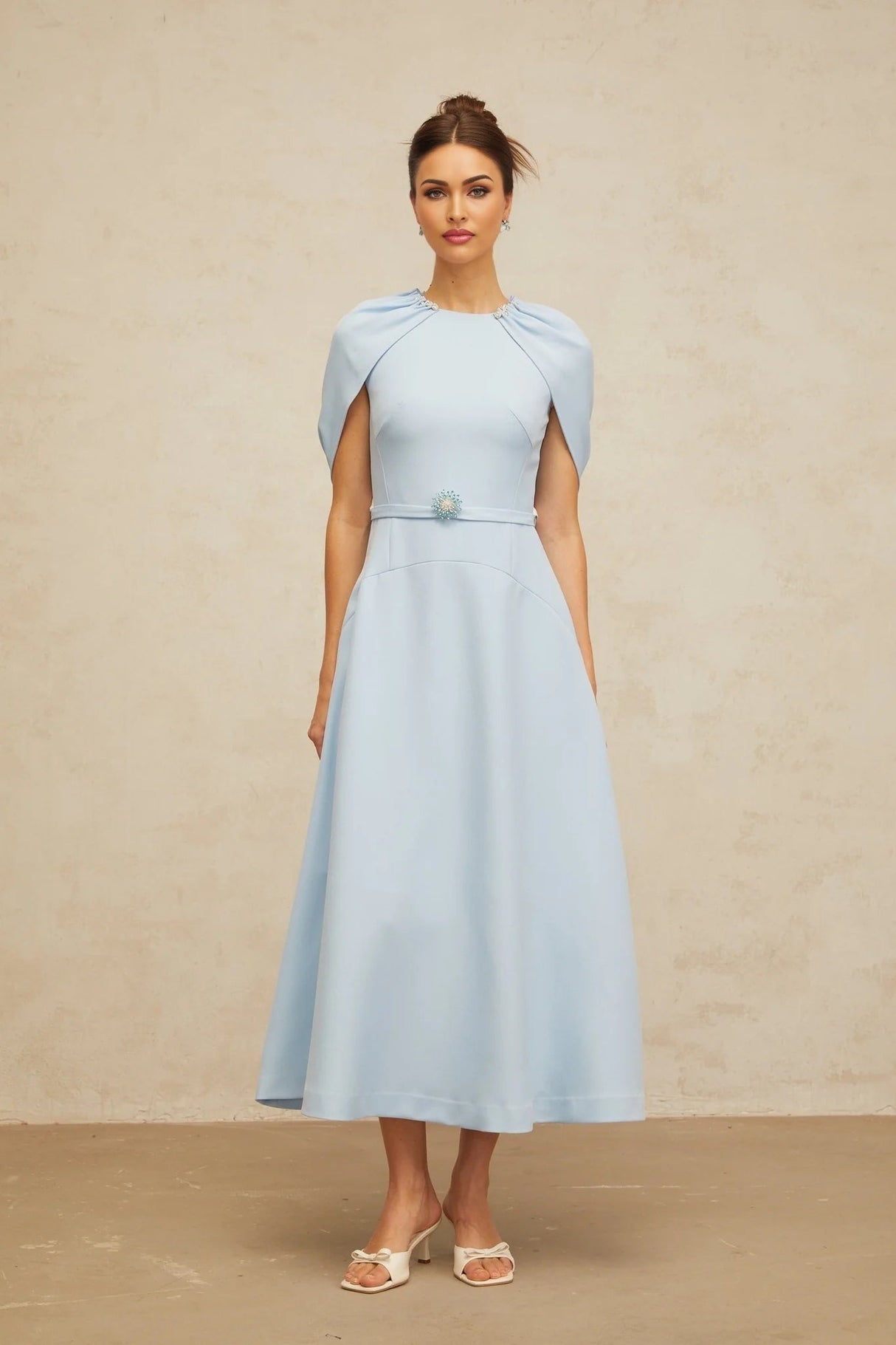 Cosima Midi Dress Blue Shawl - Panel Crystal Embellished