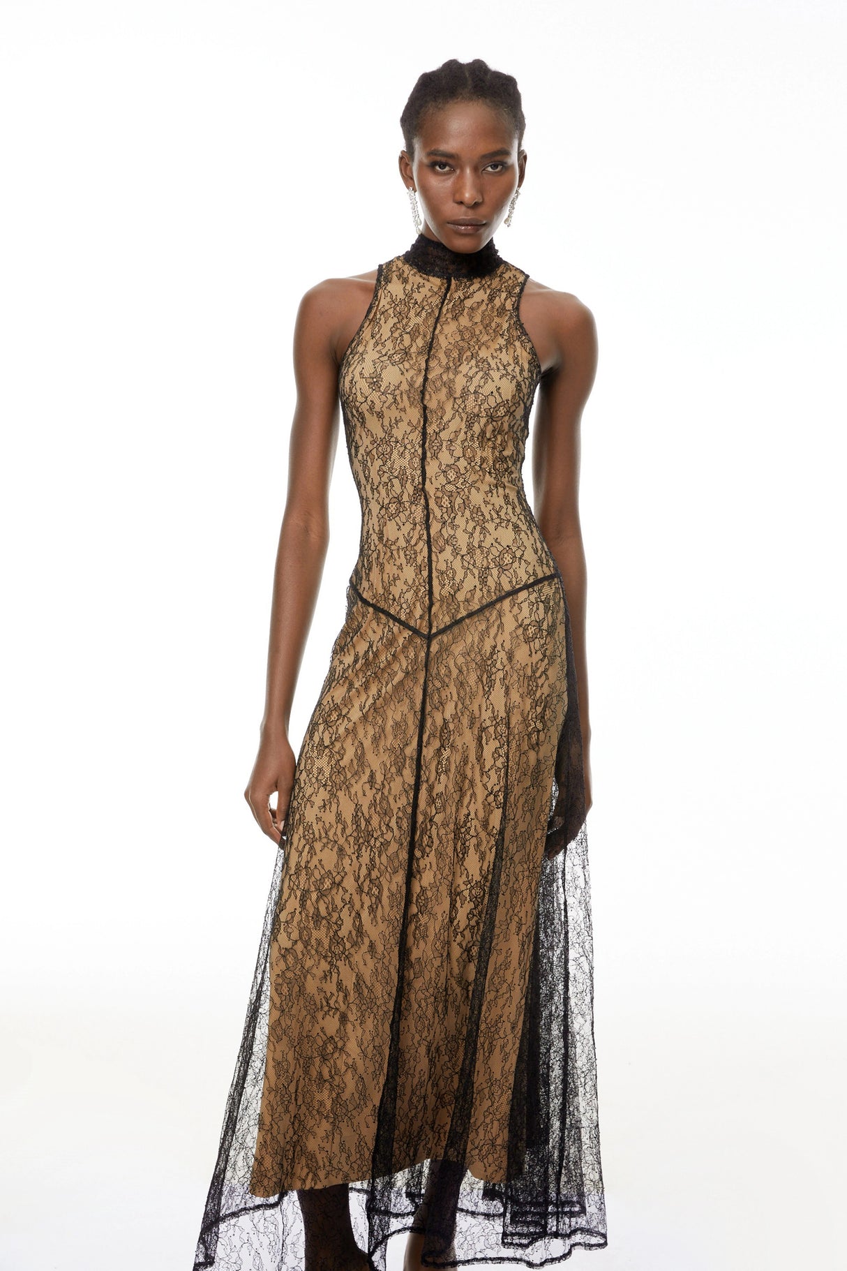 Cosmina Black Halterneck Floral Lace Maxi Dress