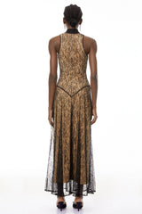 Cosmina Black Halterneck Floral Lace Maxi Dress