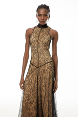Cosmina Black Halterneck Floral Lace Maxi Dress