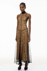 Cosmina Black Halterneck Floral Lace Maxi Dress