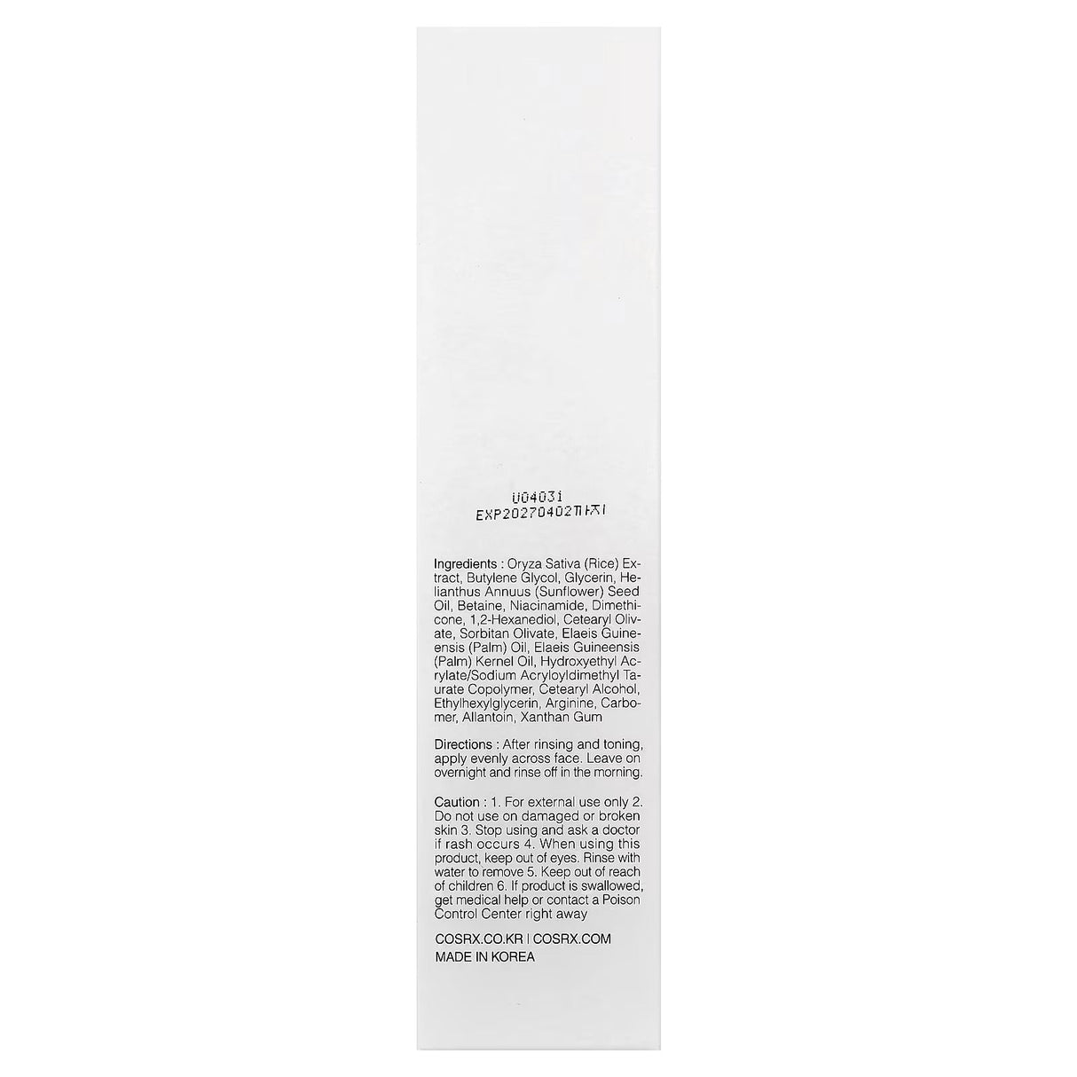 CosRx, Ultimate Nourishing Rice, Overnight Spa Beauty Mask, 2.02 fl oz (60 ml)