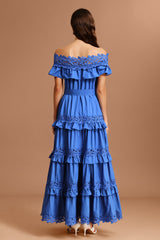 Costanza Blue Lace Off Shoulder Maxi Dress