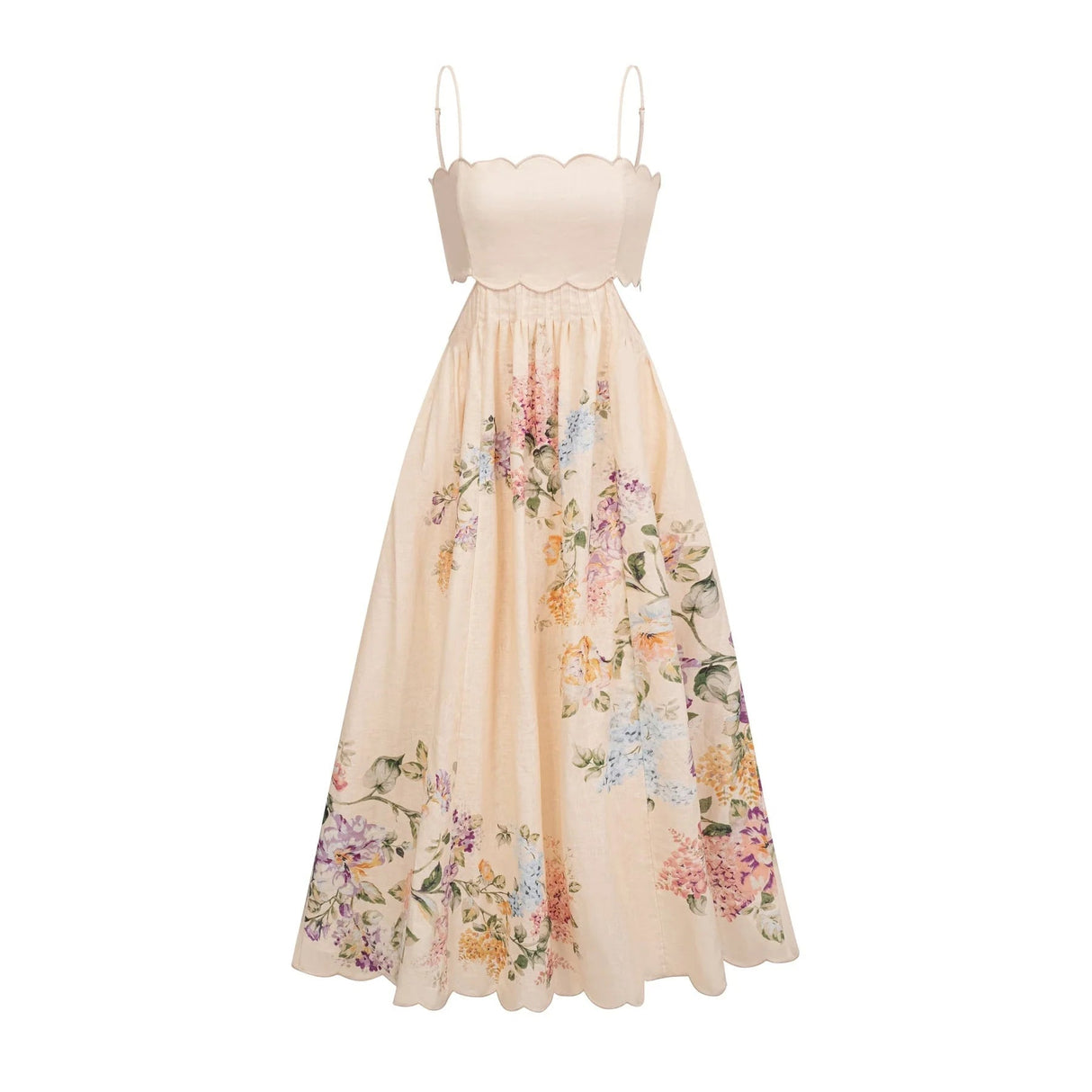 Costanza Midi Dress Floral Print & Cut - Out Neutrals