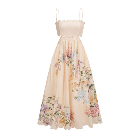 Costanza Midi Dress Floral Print & Cut - Out Neutrals