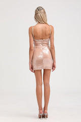 Costanza Mini Dress – Sequin – Front Floral Decorated – Crystal Strap