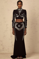 Costanza Top & Skirt Set Sequin Embellished Train Design