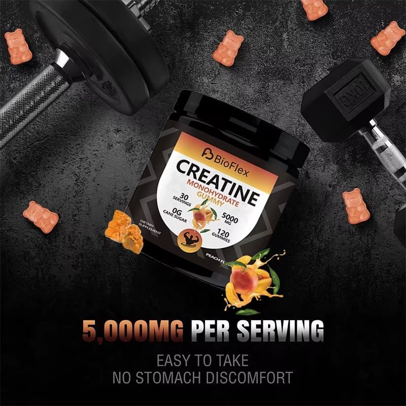 Creatine Monohydrate Gummies – 5000mg Pre - Workout Energy Boost (120 Gummies, Peach Flavor)