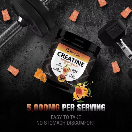 Creatine Monohydrate Gummies – 5000mg Pre - Workout Energy Boost (120 Gummies, Peach Flavor)