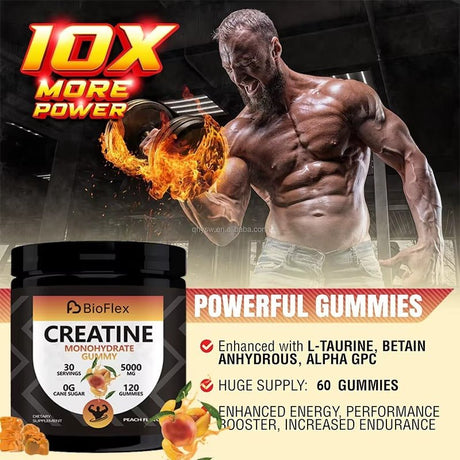 Creatine Monohydrate Gummies – 5000mg Pre - Workout Energy Boost (120 Gummies, Peach Flavor)