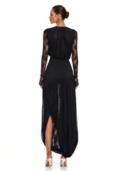 Cressida Black Long Sleeve Lace Maxi Dress with Slit