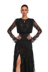 Cressida Black Long Sleeve Lace Maxi Dress with Slit