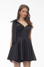 Cressida Black One Shoulder Lace Panel Mini Dress with Bow