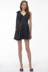 Cressida Black One Shoulder Lace Panel Mini Dress with Bow