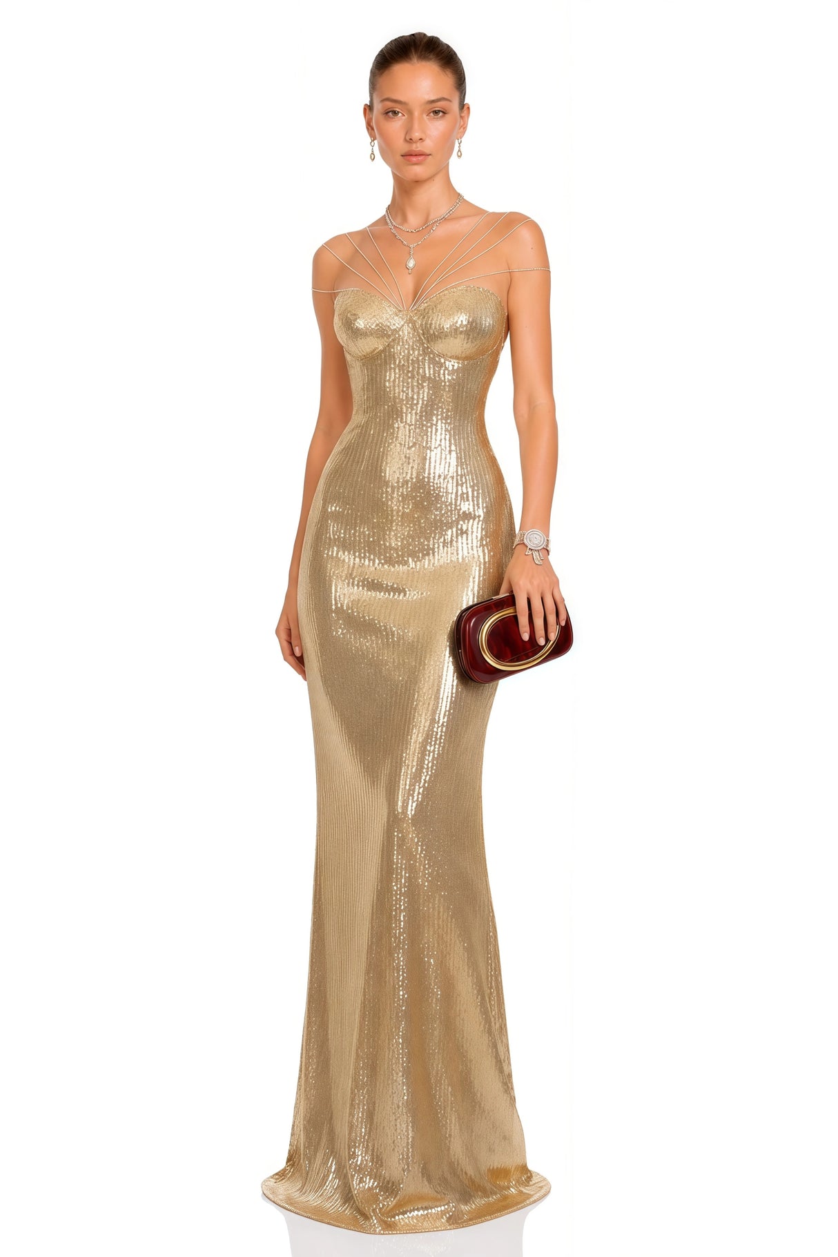 Cressida Gold Sparkly Embellished Maxi Dress