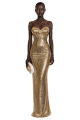 Cressida Gold Sparkly Embellished Maxi Dress