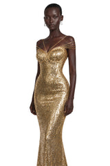 Cressida Gold Sparkly Embellished Maxi Dress