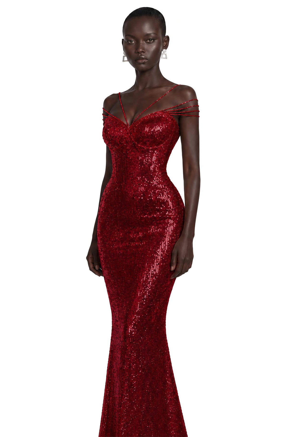 Cressida Red Sparkly Embellished Maxi Dress