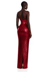 Cressida Red Sparkly Embellished Maxi Dress