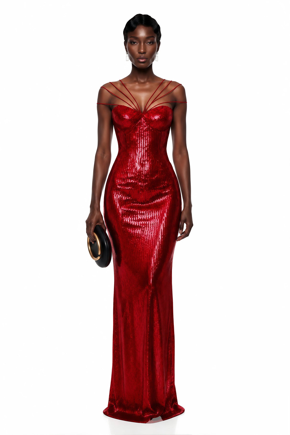 Cressida Red Sparkly Embellished Maxi Dress