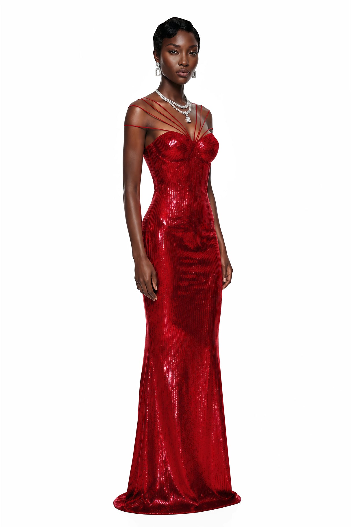 Cressida Red Sparkly Embellished Maxi Dress