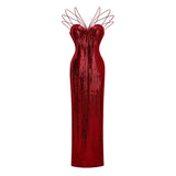 Cressida Red Sparkly Embellished Maxi Dress