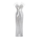 Cressida Silver Sparkly Embellished Maxi Dress