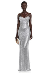 Cressida Silver Sparkly Embellished Maxi Dress