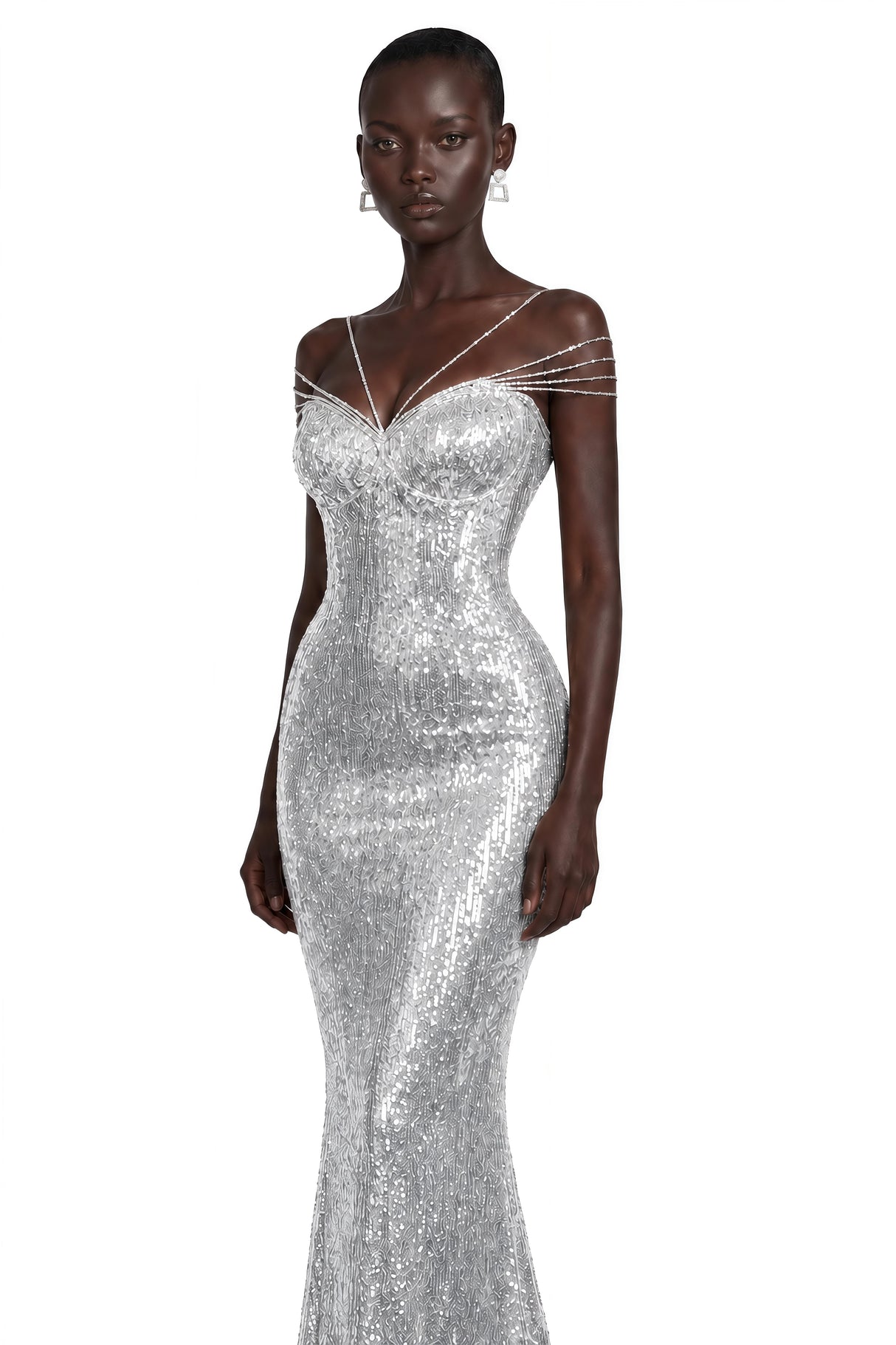 Cressida Silver Sparkly Embellished Maxi Dress