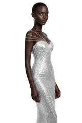 Cressida Silver Sparkly Embellished Maxi Dress