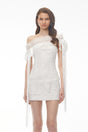 Cressida White One Shoulder Lace Mini Dress with CutOuts and Bow