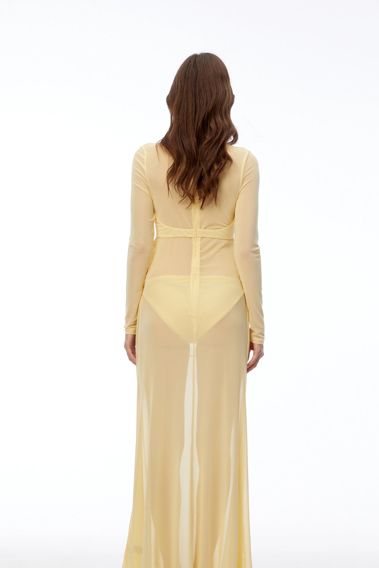 Cressida Yellow CutOut SemiSheer Fishtail Maxi Dress