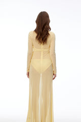 Cressida Yellow CutOut SemiSheer Fishtail Maxi Dress