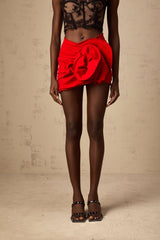 Cristina Boned Mini Skirt - Floral Appliqué - Ruched and Twist Detailing - Front Press - Stud Fastening