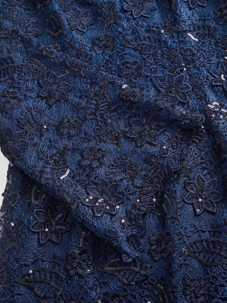 Cristina Midi Dress - V Neckline - Flared Hem - High Waist - Contrast Sequin - Sheer Split