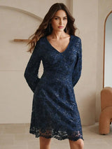 Cristina Midi Dress - V Neckline - Flared Hem - High Waist - Contrast Sequin - Sheer Split