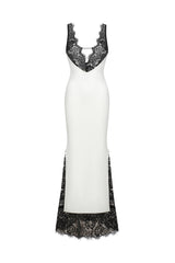 Cristina White Lace Maxi Dress V Neckline Elegant Formal Wear