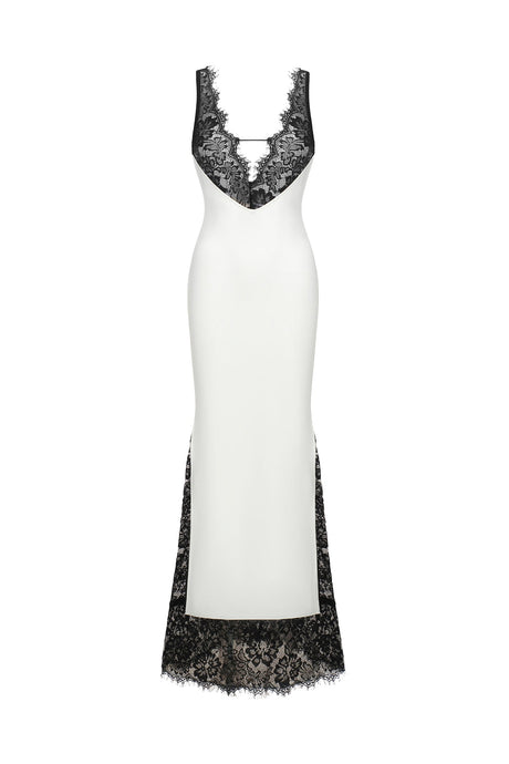 Cristina White Lace Maxi Dress V Neckline Elegant Formal Wear