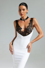 Cristina White Lace Maxi Dress V Neckline Elegant Formal Wear