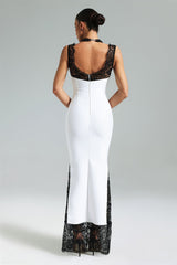 Cristina White Lace Maxi Dress V Neckline Elegant Formal Wear