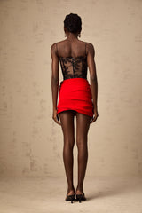 Cropped black vest top with delicate floral lace pattern sleeveless design and scoop neckline